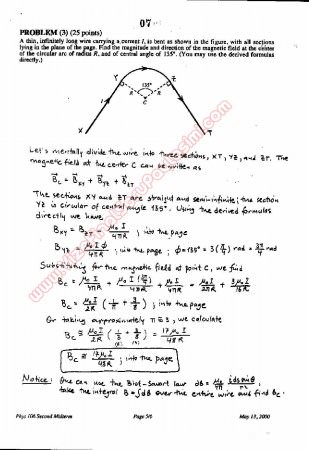 Physics-2 Second Midterm Questions and Solutions 2000