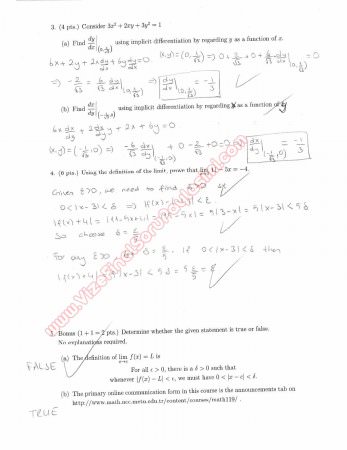 Calculus With Analytic Geometry First Short Exam Questions and Solutions Fall 2013