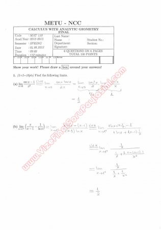 Calculus With Analytic Geometry Final Questions and Solutions Spring 2013