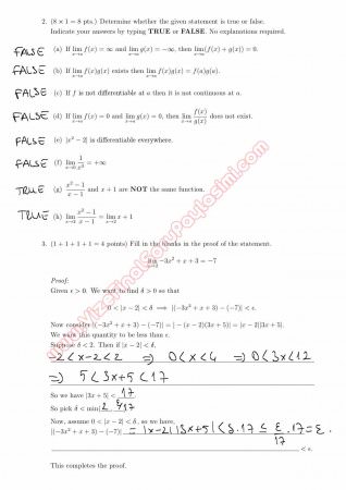 Calculus With Analytic Geometry Short Exam Questions and Solutions Fall 2014