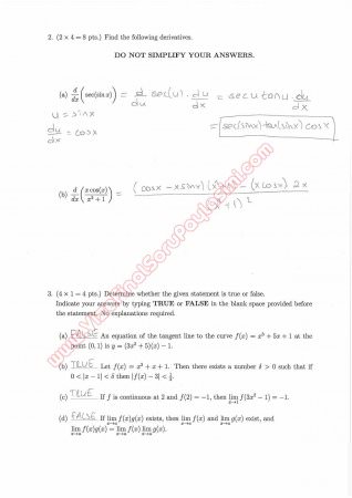 Calculus With Analytic Geometry First Short Exam Questions and Solutions 2015