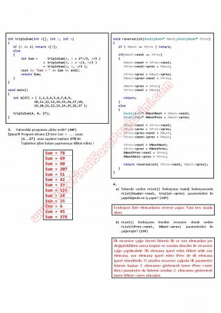 Veri Yapıları Dersi 1. Ara Sınav Soruları ve Cevapları - 2012