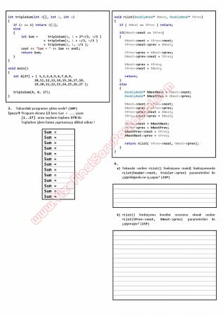 Veri Yapıları Dersi 1. Ara Sınav Soruları ve Cevapları - 2012