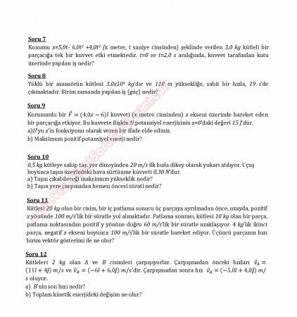 Fizik 1 Final Soruları ve Cevapları - Bozok Üniversitesi