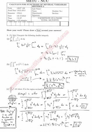 Calculus For Functions Of Several Variables Second Midterm Exam Questions And Solutions Fall 2012