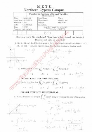 Calculus For Functions Of Several Variables Second Short Exam Questions And Solutions Fall 2012