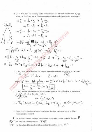 Calculus For Functions Of Several Variables Second Short Exam Questions And Solutions Fall 2013