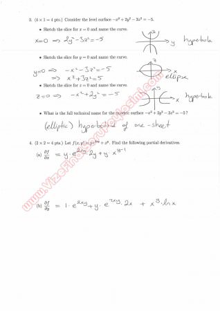 Calculus for Functions of Several Variables short exam questions and solutions