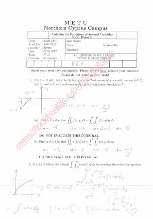 Calculus For Functions Of Several Variables Second Short Exam Questions And Solutions Spring 2013