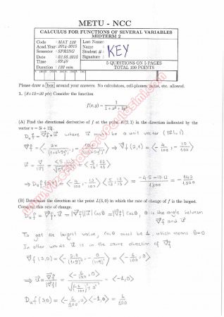 Calculus For Functions Of Several Variables Second Midterm Exam Questions And Solutions Spring 2015