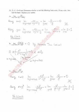 Calculus for Functions of Several Variables midterm exam questions and solutions