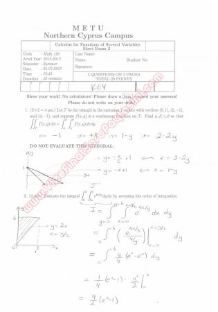 Calculus for Functions of Several Variables second short exam questions and solutions