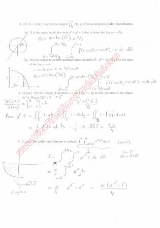 Calculus for Functions of Several Variables second short exam questions and solutions
