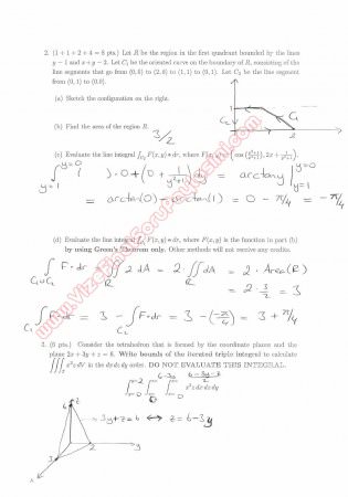 Calculus For Functions Of Several Variables Third Short Exam Questions And Solutions Summer 2013