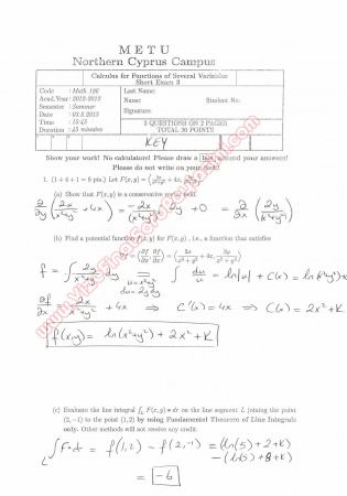 Calculus For Functions Of Several Variables Third Short Exam Questions And Solutions Summer 2013