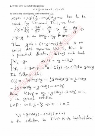 Introduction To Differential Equations First Midterm Exam Questions And Solutions
