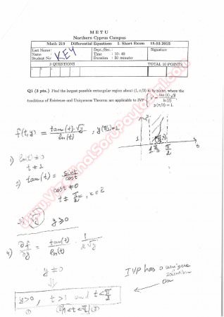 Differential Equations First Short Exam Questions And Solutions 2015