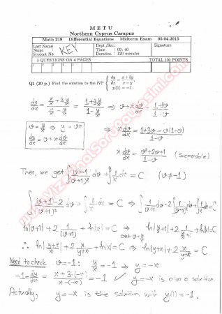 Differential Equations Midterm Exam Questions And Solutions 2015