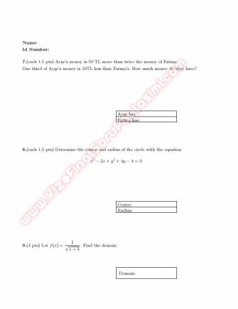 Mathematics Proficiency Exam Questions I 2011