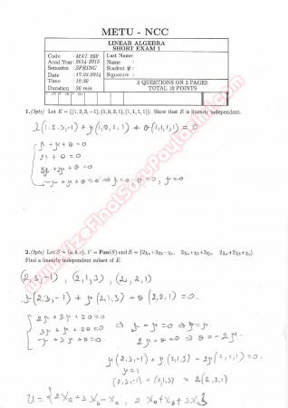 Linear Algebra Short Exam Questions And Solutions 2014
