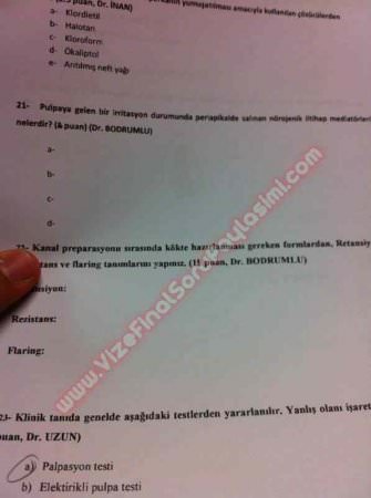 Endodontiye Giriş Final Soruları 2012