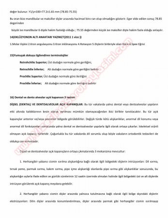 Ortodonti 1.Vize Soruları