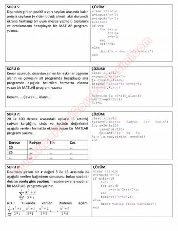 Matlab Programlama Çözümlü Sorular
