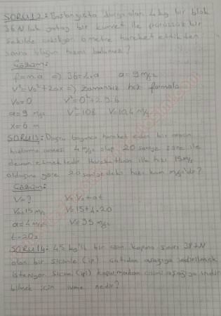 Fizik -1 Vize Soruları ve Cevapları - Yaz Okulu