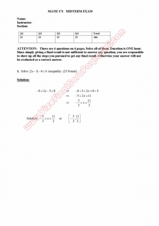 Calculus for Business and Economics-1 Midterm Exam Questions and Solutions