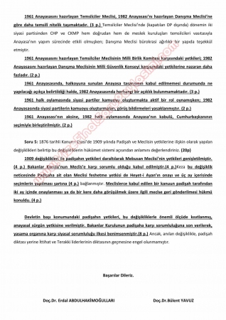 Türk Anayasa Hukuku Dersi Vize Soruları ve Cevapları
