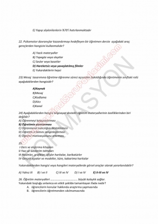 Öğretim Teknolojileri ve Materyal Tasarımı Dersi Vize Final Soruları