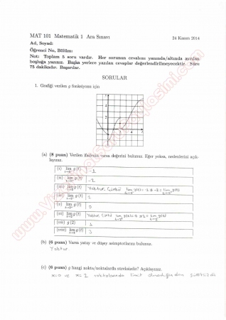 Matematik -1 Vize Soruları ve Çözümleri