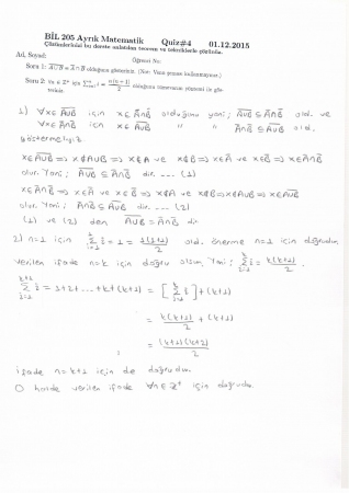 Ayrık Matematik Dersi 4. Quiz Soru ve Çözümleri