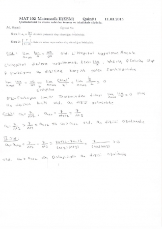 Matematik -2 Quiz Soruları ve Çözümleri - EEM