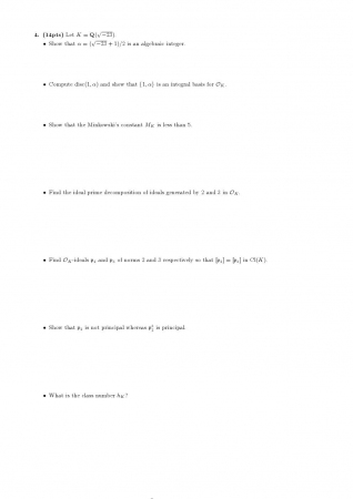 Algebraic Number Theory Final Questions