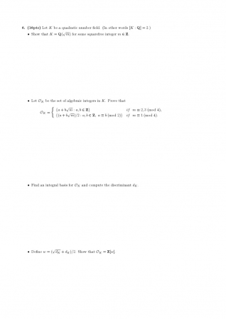 Algebraic Number Theory First Midterm Exam Questions