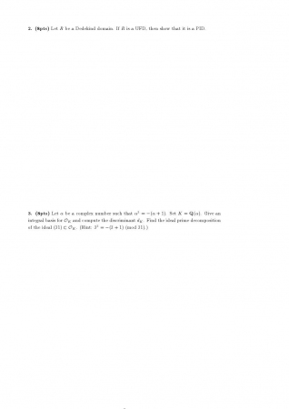 Algebraic Number Theory Second Midterm Exam Questions