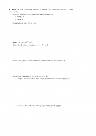 Algebraic Number Theory Second Midterm Exam Questions