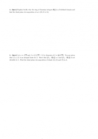 Algebraic Number Theory Second Midterm Exam Questions