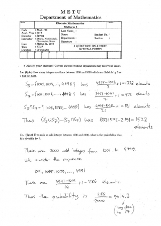 Discrete Mathematics First Midterm Exam Questions 2011