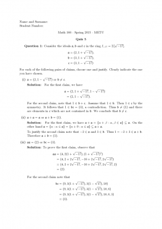 Elementary Number Theory 2 5.Quiz Questions