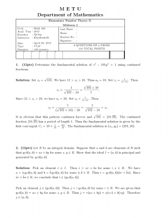 Elementary Number Theory 2 Second Midterm Exam Questions 2015