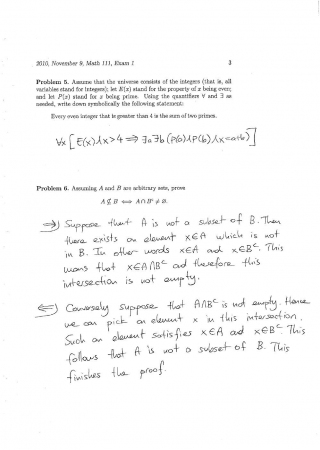 Fundamentals of Mathematics First Midterm Exam Questions