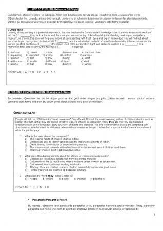 Amasya Üniversitesi İngilizce Hazırlık Muafiyet Soruları