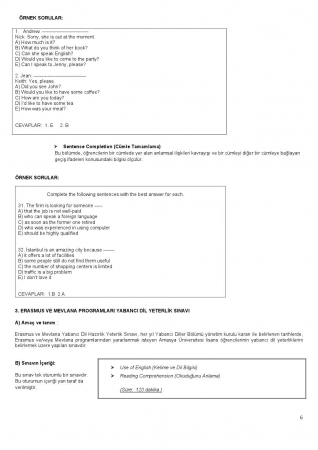 Amasya Üniversitesi İngilizce Hazırlık Muafiyet Soruları