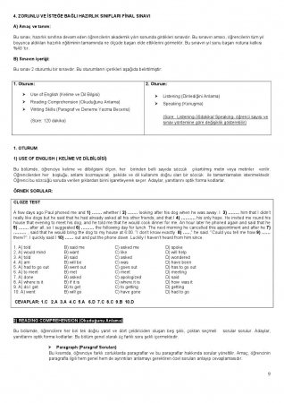 Amasya Üniversitesi İngilizce Hazırlık Muafiyet Soruları