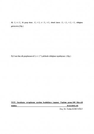 Cebire Giriş Dersi Vize Soruları 2010