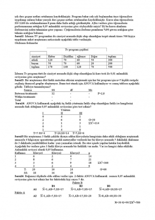 İstatistik Dersi Final Soruları