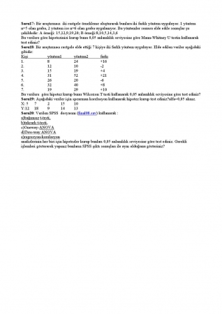 İstatistik Dersi Final Soruları