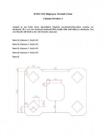 Bilgisayar Destekli Çizim (AutoCad) Dersi Çalışma Soruları